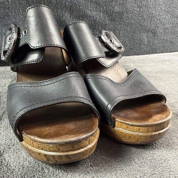 Dansko Women’s Black Slip On Sandals with Pewter Buckle Size 38 (7.5US) Heel - Picture 5 of 10
